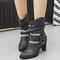 chic stylish pu leather 4 colors rhinestone decor chunky high heel boots_Black_Dark Gray