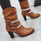 chic stylish pu leather 4 colors rhinestone decor chunky high heel boots_Black_Dark Gray_Beige_Brown