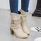 chic stylish pu leather 4 colors rhinestone decor chunky high heel boots_Black_Dark Gray_Beige