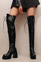 chic stylish gloss pu leather 3 colors high-tube over knee chunky heel boots_Black