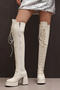 chic stylish gloss pu leather 3 colors high-tube over knee chunky heel boots_Black_White