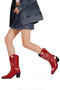 chic stylish pu leather embroidery 3 colors pointed toe chunky heel boots_Black_Red