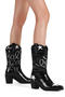 chic stylish pu leather embroidery 3 colors pointed toe chunky heel boots_Black