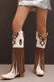 chic stylish pu leather tassel rivet chunky heel cowgirl boots_Black_White