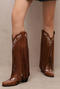chic retro pu leather 3 colors embroidery tassel chunky heel boots_Black_Red_Brown