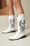 chic stylish pu leather 3 colors embroidery square toe chunky low heel boots_Black_White