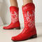 chic stylish pu leather 3 colors embroidery square toe chunky low heel boots_Black_White_Red