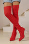 chic 3 colors knitted pointed toe over knee transparent high heel boots_Black_Red