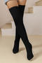 chic 3 colors knitted pointed toe over knee transparent high heel boots_Black