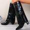 chic two colors pu leather pointed toe chunky high heel boots_Black