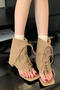 chic retro suede square toe strappy chunky heel sandals boots_Black_Khaki 