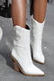 chic retro 4 colors pu leather chunky high heel boots_Black_White