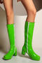 chic 4 colors gloss pu leather zip-up side chunky heel boots_Red_Yellow_Orange_Green