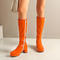 chic 4 colors gloss pu leather zip-up side chunky heel boots_Red_Yellow_Orange