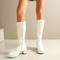 chic 3 colors gloss pu leather zip-up side chunky heel boots_Black_White
