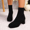 chic 3 colors knitted upper chunky heel martin boots_Black