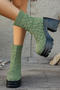 chic knitted upper chunky high heel martin boots_Black_Green