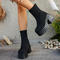 chic knitted upper chunky high heel martin boots_Black