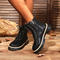 stylish pu leather with velvet lined thick bottom strappy boots_Black
