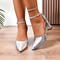 chic 3 colors snakeskin pointed toe chunky high-heel sandals_Pink_Gold_Silver