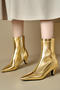 chic 4 colors gloss pu leather pointed toe midi heel boots_Black_Brown_Gold