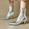 chic 4 colors gloss pu leather pointed toe midi heel boots_Black_Brown_Gold_Silver