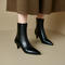 chic 4 colors gloss pu leather pointed toe midi heel boots_Black