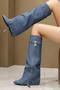 chic 3 colors denim upper pointed toe high-tube high-heel boots_Dark Gray_Sky Blue_Blue