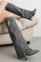 chic 3 colors denim upper pointed toe high-tube high-heel boots_Dark Gray