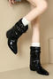chic gloss pu leather pointed toe chunky heel cowgirl boots_Black