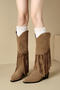 chic 3 colors suede upper tassel pointed toe chunky heel boots_Black_Khaki