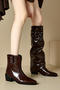 chic gloss pu leather chunky heel removable high-tube cowgirl boots_Black_Brown