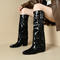 chic gloss pu leather chunky heel removable high-tube cowgirl boots_Black