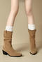 stylish 3 colors suede upper chunky heel cowgirl boots_Black_Khaki