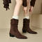 stylish 3 colors suede upper chunky heel cowgirl boots_Black_Khaki _Brown