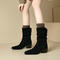 stylish 3 colors suede upper chunky heel cowgirl boots_Black