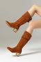 stylish suede upper chunky heel cowgirl boots_Black_Brown