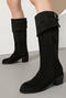 stylish suede upper chunky heel cowgirl boots_Black