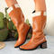 chic 3 colors pu leather embroidery pointed toe chunky heel boots_Black_White_Brown