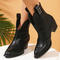 chic pu leather pointed toe rivet chunky heel boots_Black