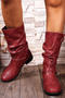 stylish retro pu leather 3 colors chunky heel boots_Black_Red