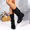 stylish retro pu leather 3 colors chunky heel boots_Black