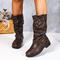 stylish retro pu leather 3 colors chunky heel boots_Black_Red_Brown