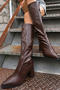 chic pu leather solid colour pointed to chunky heel boots_Black_Brown