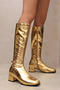 chic gloss pu leather zip-up side chunky heel boots_Gold