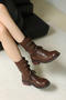 stylish retro pu leather metallic buckle strappy boots_Black_Brown