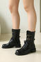 stylish retro pu leather metallic buckle strappy boots_Black