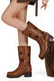 chic pu leather 3 colors chunky heel cowgirl boots_Black_Brown