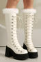 chic pu leather chunky high heel high-tube strappy boots_Black_White