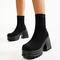 stylish knitted upper chunky heel one-step boots_Red_Green